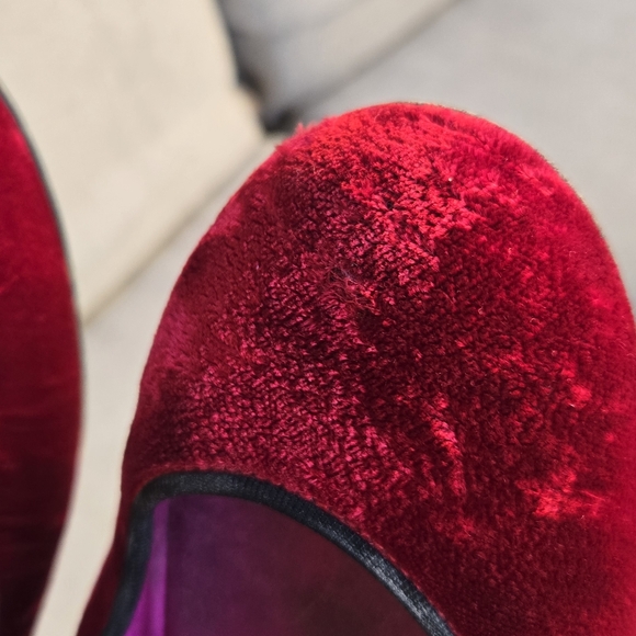 Giuseppe Zanotti Red Velvet Ballet Flats - Picture 9 of 16